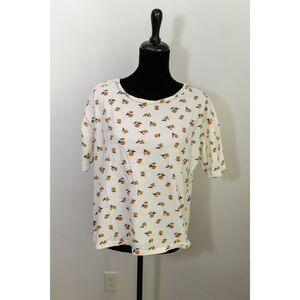 Sabo Women's ditsy Floral Print White Cotton T-Shirt S